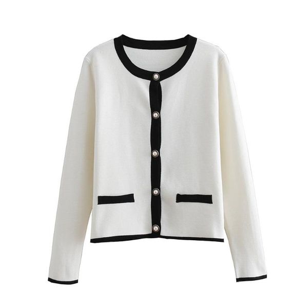 

early autumn new style retro fragrance black and white jewelry button jewelry knitted sweater cardigan jacket