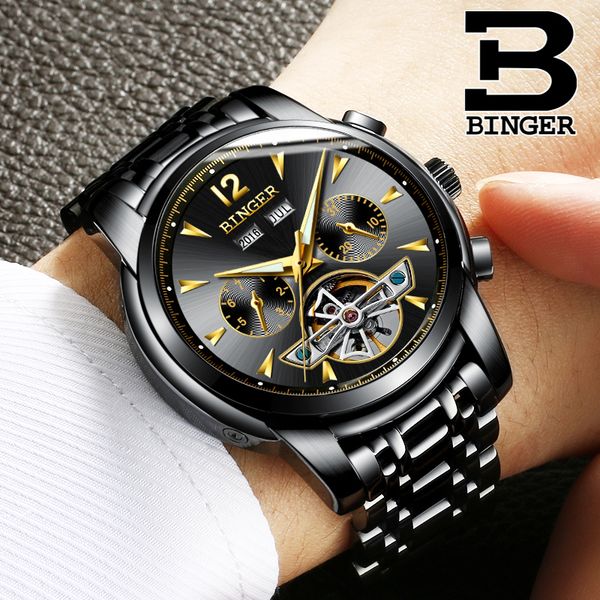 

binger watch men's automatic tourbillon multifunctional waterproof mechanical men's watch b8608m, Slivery;brown