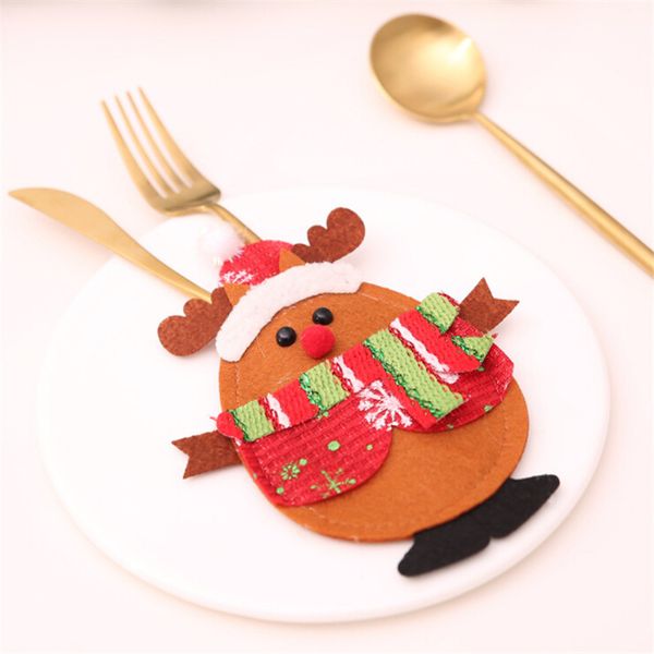 

christmas decorations bag dinner table cutlery holder decoration for home snowman santa claus knife fork navidad natal supplies