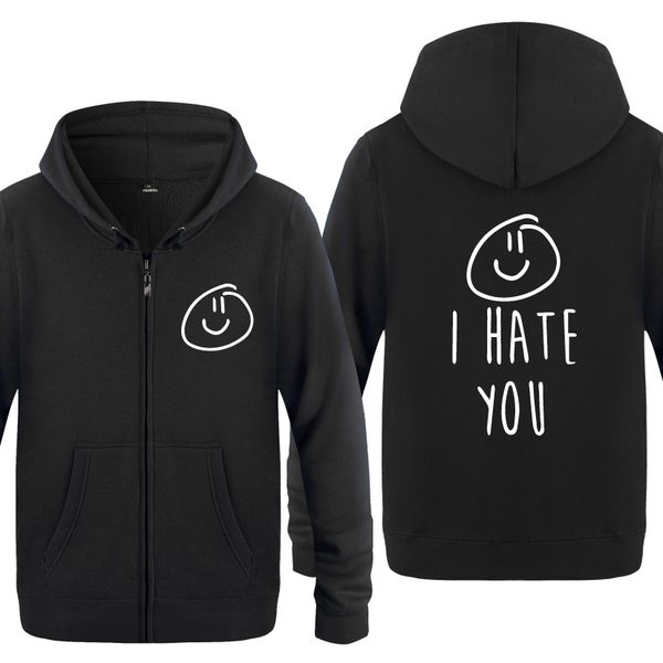 

ненавижу x smiley swag смешные cute толстовки мужчины 2018 mens zipper с капюшоном руно толстовки кардиганы