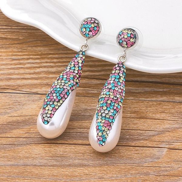 

dangle & chandelier fashion luxury wedding jewelry colorful crystal drop long earrings gift for women cocktail ornaments statement cz, Silver
