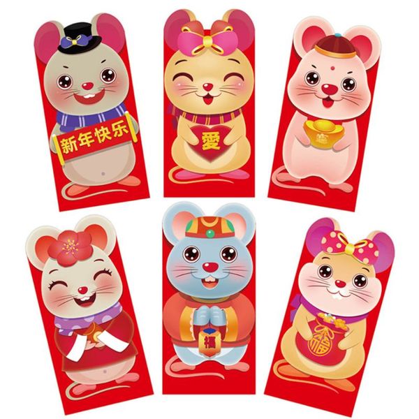 

6pcs/set 2020 chinese new year red money envelope year of the rat packet bags pxpc