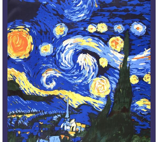 

130*130cm women silk square scarf van gogh starry night oil painting shawls and wraps foulard femme hijab head scarves, Blue;gray