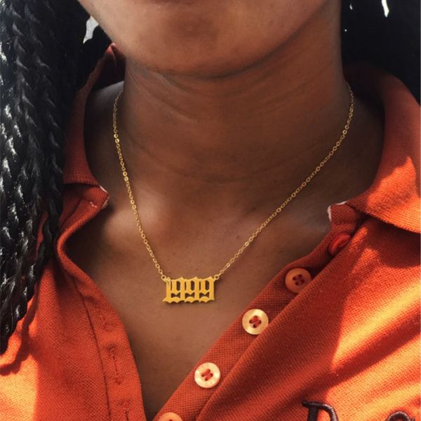 

chokers old english number pendant necklaces custom jewelry special date year 1991 1992 1993 1994 1995 1996 1997 1999 birthday gift, Golden;silver