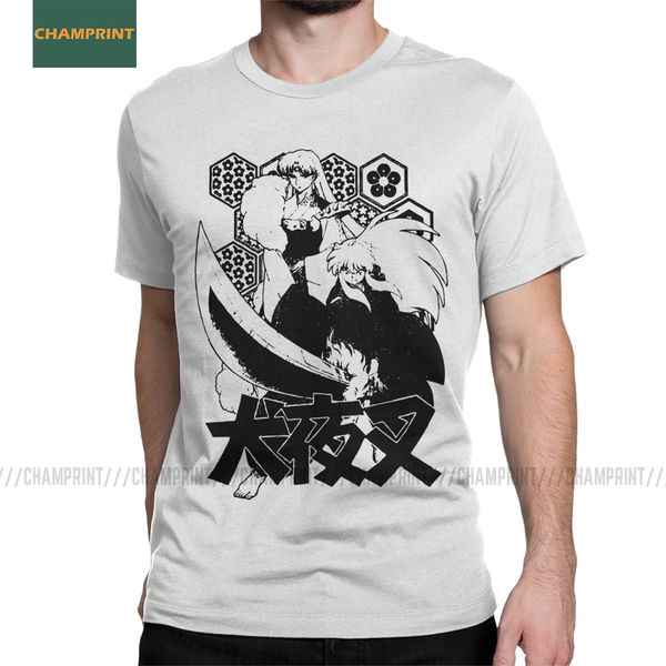 

men's t-shirt inuyasha unique cotton tee shirt short sleeve sesshoumaru kikyo higurashi kagome japanese anime cartoon t shirts