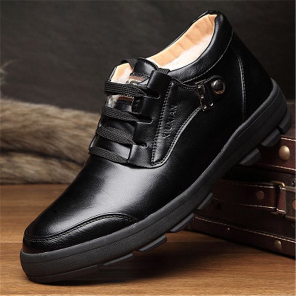 

boots 2021 winter fashion wool blend men leather russian style warm waterproof snow boot sizes 38-44, Black