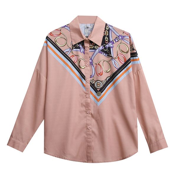 

europe style 2020 autumn fashion women's long sleeves patchwork print casual loose shirt ladies shirts blouse a3683, White