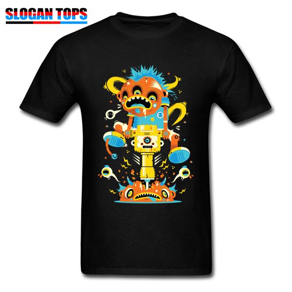 

high street men t-shirt drilling in my head hip hop t shirt students novelty cartoon tshirt 80s gift cotton fabric tee black