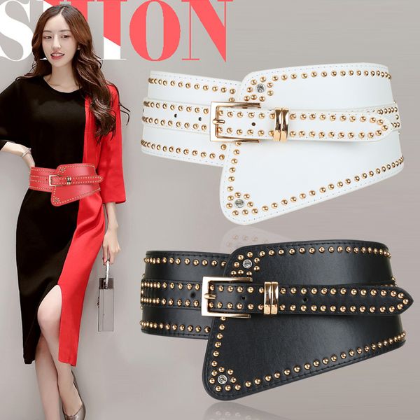 

ladies wide waist sealing rivet decorative dress skirt sweater belt women all around elastic black super wide outside waistband, Black;brown