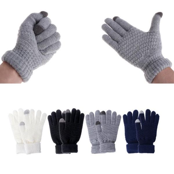 

fashion elegant female wool touch screen gloves winter women warm cashmere full finger leather gloves, Blue;gray