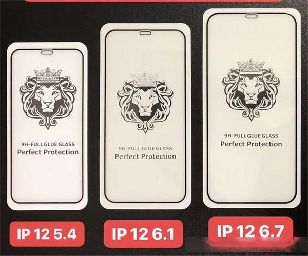

lion head full cover full glue tempered glass screen protector for iphone 12 11 pro max se 2020 iphone xs max xr samsung note20 a71 a51 5g