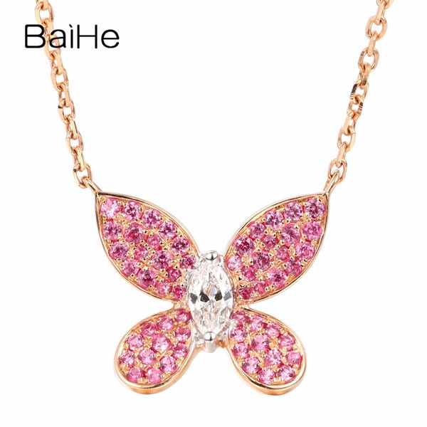 

baihe solid 18k rose gold h/si-si3 0.10ct natural diamond engagement trendy fine jewelry beautiful butterfly gift necklaces, Silver