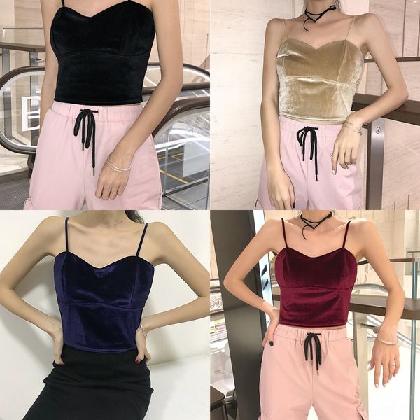 

velvet 2020 early camisole vest vest autumn new v-neck solid color short inner base suspender for women mrgsl, Black;gray