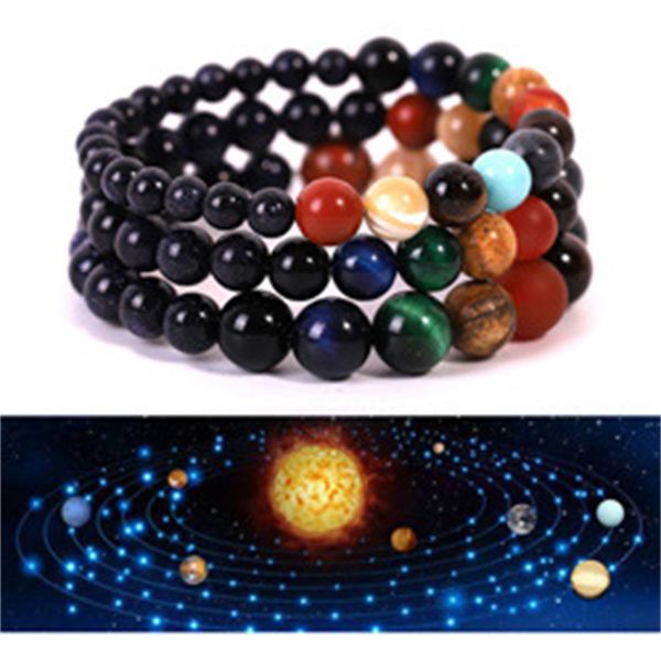

eight planets chakras blue sandstone strand bracelet buddha yoga strench women men friendship jewelry 6 8 10mm mki, Black