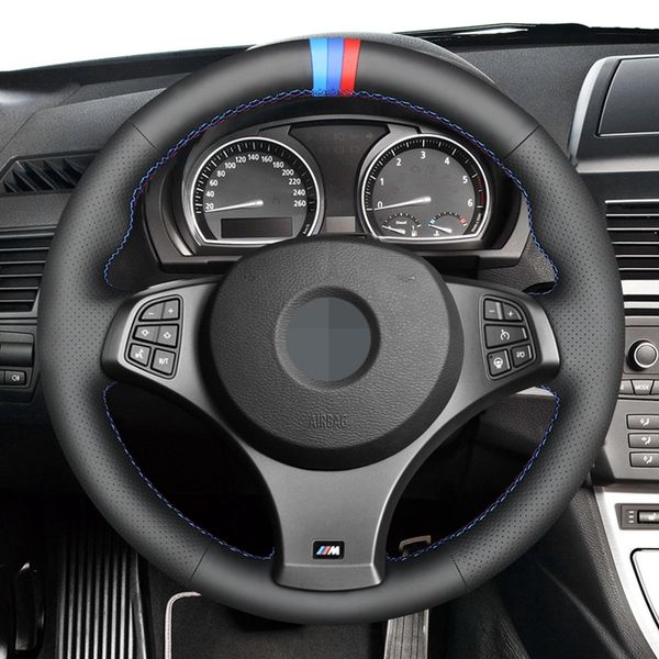 

diy hand-stitched black genuine leather car steering wheel cover for bmw x3 (m sport) e83 2005-2010