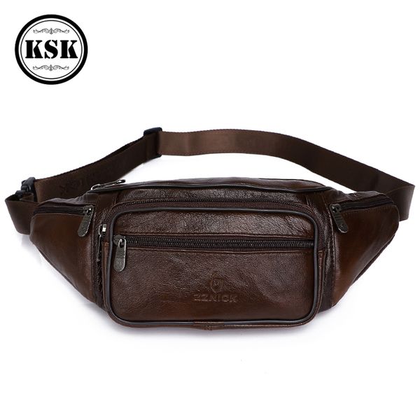 

men's waist pack genuine leather bag waist belt bag male leather fanny pack 2020 fashion luxury small shoulder bags for men ksk