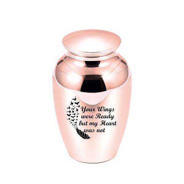 

45x70mm aluminum alloy cremation urns for human/pet ashes ,feather ashes memorial funeral jar-you wings were ready but my heart was not, Silver