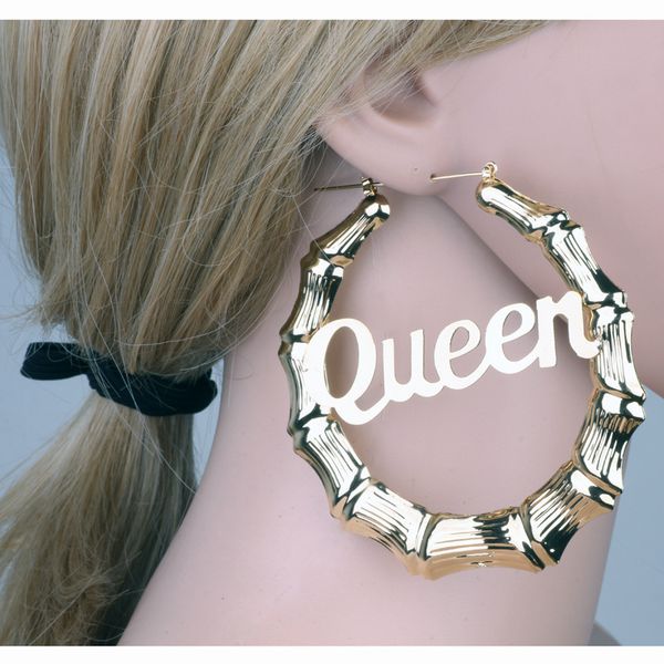 

round circle bamboo hoop earrings for women hollow letter babygirl gold silver color vintage earring 2020 punk oversize brincos, Golden;silver