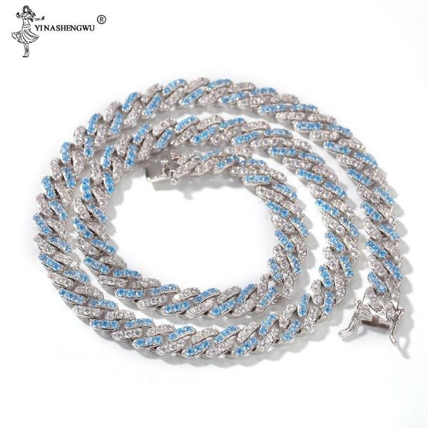 

chains hip hop jewelry cuban chain iced out bling cubic zircon necklace micro pave link statement collar two clasp 18 inch, Silver