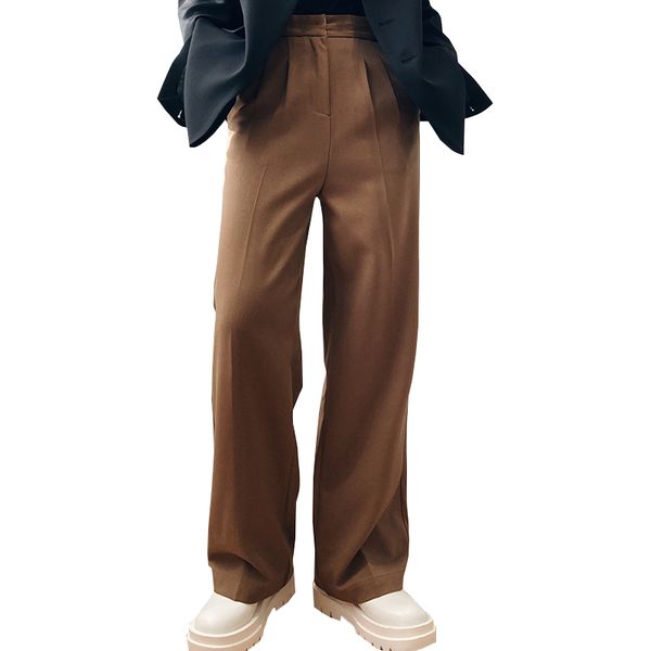 

2020 autumn high waist straight pant with pocket vintage loose wide leg pants women casual long trousers, Black;white