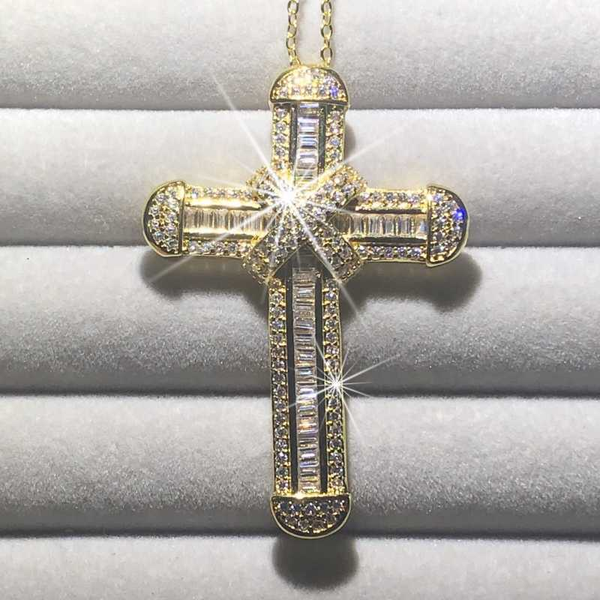 

chains 925 silver exquisite bible jesus cross pendant necklace women men crucifix charm simulated diamond 14k gold jewelry