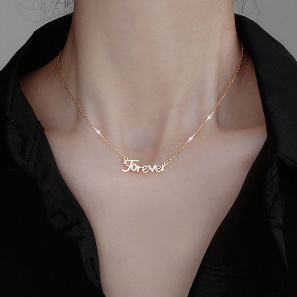 

chokers english letter fashion temperament metal necklace female clavicle chain design feeling colorless cool wind, Golden;silver
