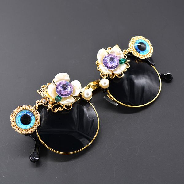 

beach glasses sun luxury rhinestone quality flower flowers party female handmade round with high women sunglasses pearl shades jeuho, White;black