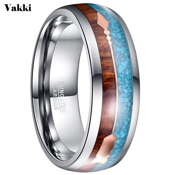 

wedding rings vakki 9mm silver color tungsten wood for men jewelry blue opal engagement couple promise, Slivery;golden