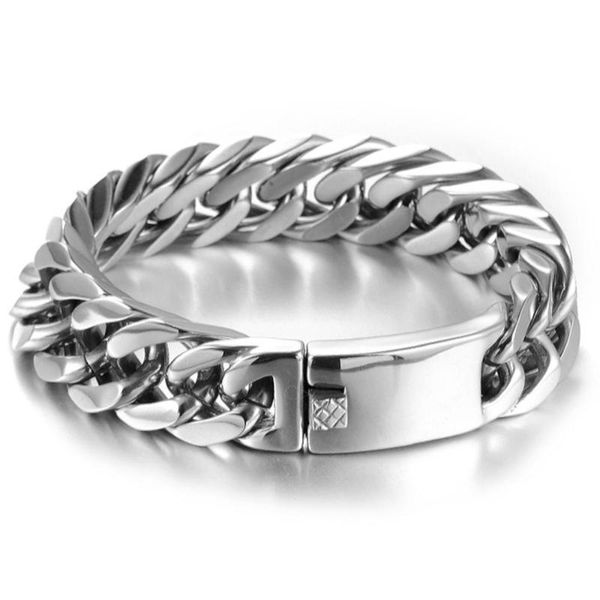

7"-10" choose charm 316l stainless steel 15mm silver color cuban curb link chain mens boys necklaces or bracelet jewelry, Black