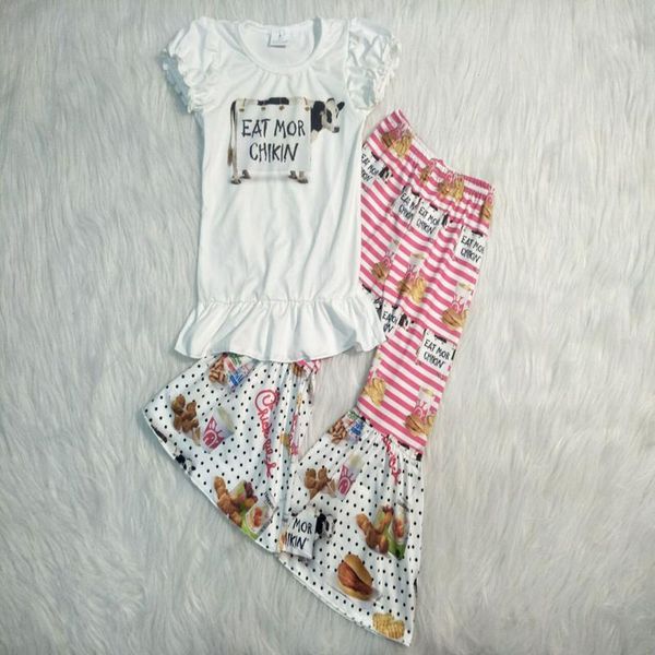 

new arrival girl fashion outfit white with cow printed hamburger pattern bell pants clothing set