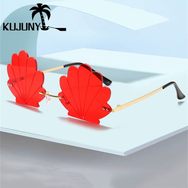 

sunglasses kujuny 2021 frameless female flowers shape sun glasses ldies metal frame sunglass ocean film rimless eyewears, White;black