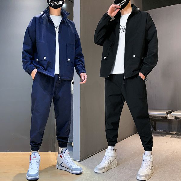 

men's tracksuits streetwear tracksuit men sets spring autumn sweatshirt casual set sportsuit jacket+pants male 2021 sportswear clothing, Gray