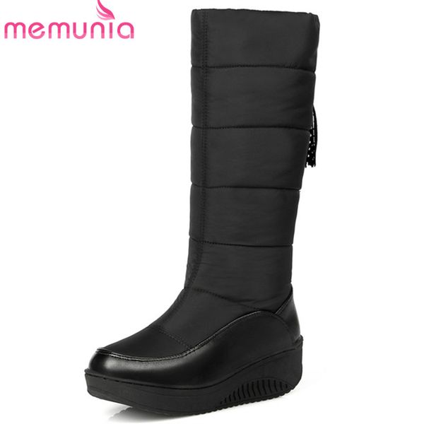 

memunia 2020 new arrival mid calf boots women winter snow boots keep warm wedges platform shoes woman casual shoes big size 44, Black