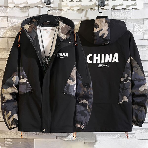 

men's jackets 10xl 9xl 8xl 7xl 6xl casual jacket autumn zipper bomber windbreaker streetwear hip hop stitching camouflage, Black;brown