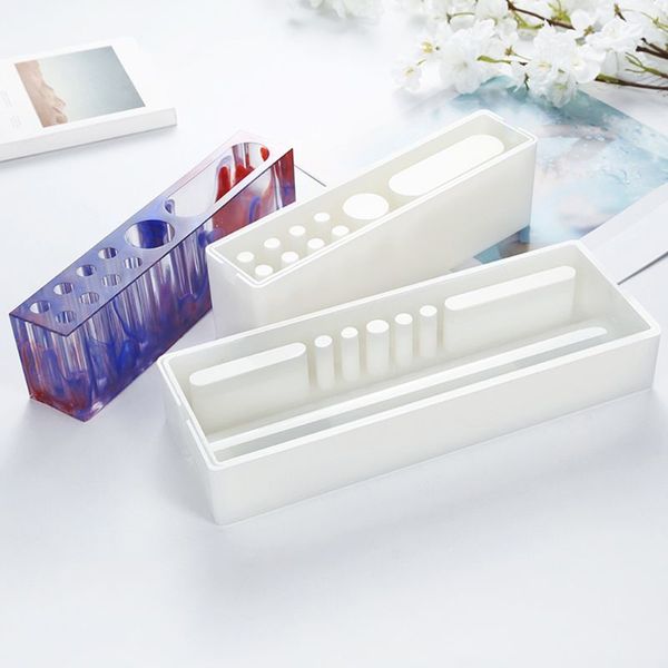

2styles liquid multi-functional pen holder epoxy resin molds storage box pencil holder silicone mold for jewelry making 24/28cm t200917, Black;white