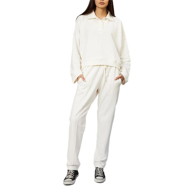 

2020 fashion women 2pcs tracksuits casual solid color loose long sleeve lapel button pullover hemmed pocket long pants sets, Gray