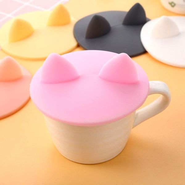 

new funny cat ear shaped cup cover food grade heat resistant silicone lids coffee mug caps cover ing