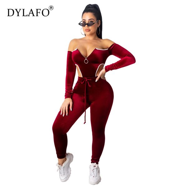 

2020 velvet two piece set tracksuit women autumn winter matching clothing bodysuit jogger pant sweat suit club outfits, White