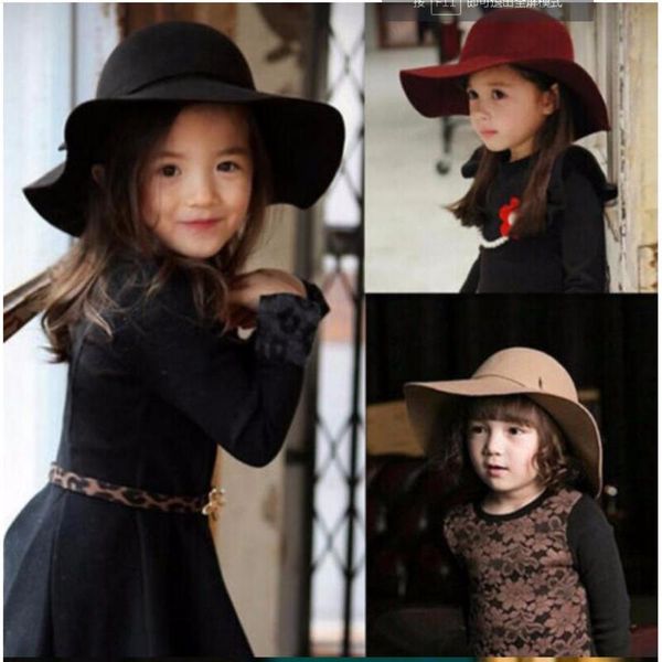 

mattisanew cute summer girl wool felt hats childrens vintage wide brim beach caps kids sun hats, Yellow