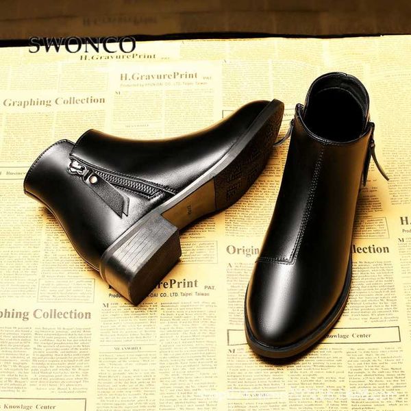 

swonco short tube boots women british casual shoes female 2020 winter new female snow boots plush fur warm winter shoes ankle, Black