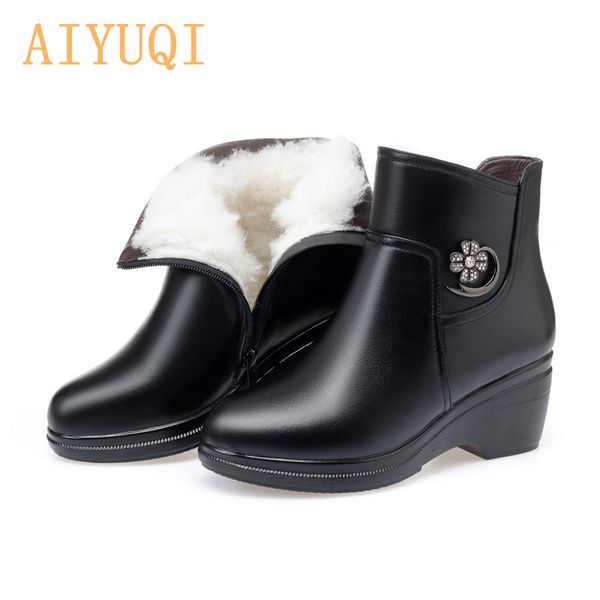

aiyuqi 2020 winter boots women genuine leather big size mother wedge boot black platform boots thick wool ankle