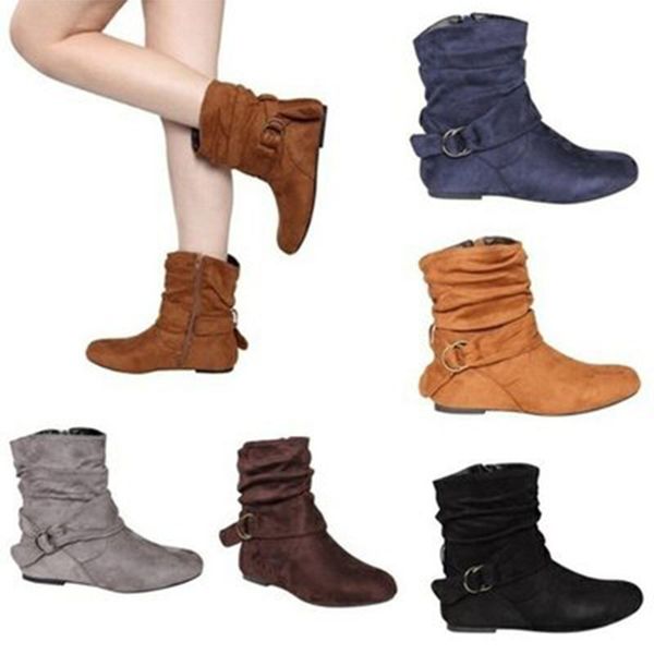 

2020 british style tooling snow boots ladies large size buckle high boots short casual shoes women's botas mujer, Black