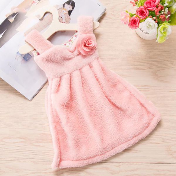

1 pc creative lovely dress towel thick coral velvet absorbent towels hanging hand towel for kitchen bathroom use