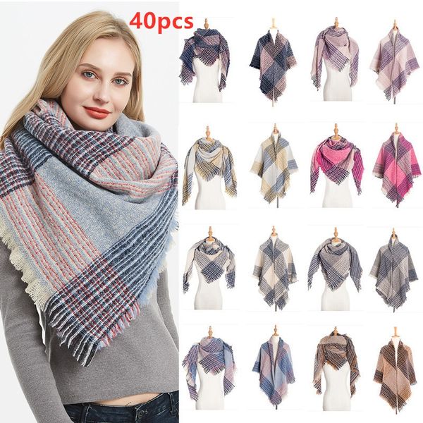 

autumn and winter new thick double-sided plaid scarf men and women fashion weft knit shawl tie-dye processing polyester scarf, Blue;gray