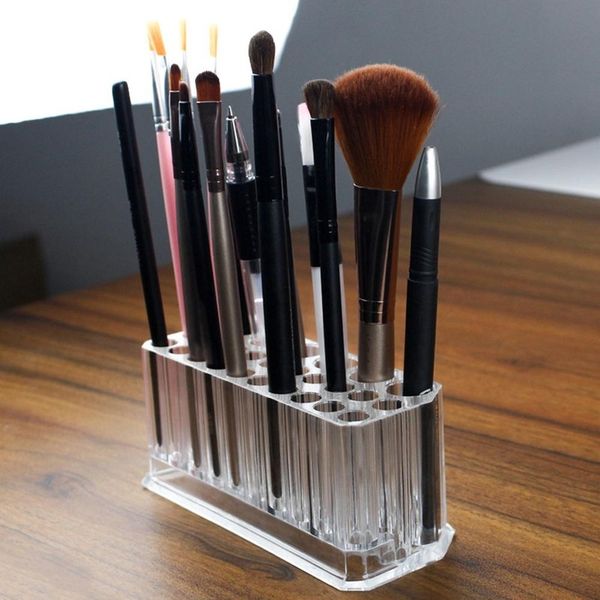 

acrylic 26 holes cosmetic storage box lipstick brushes holder display shelf home table transparent makeup storage organizer box