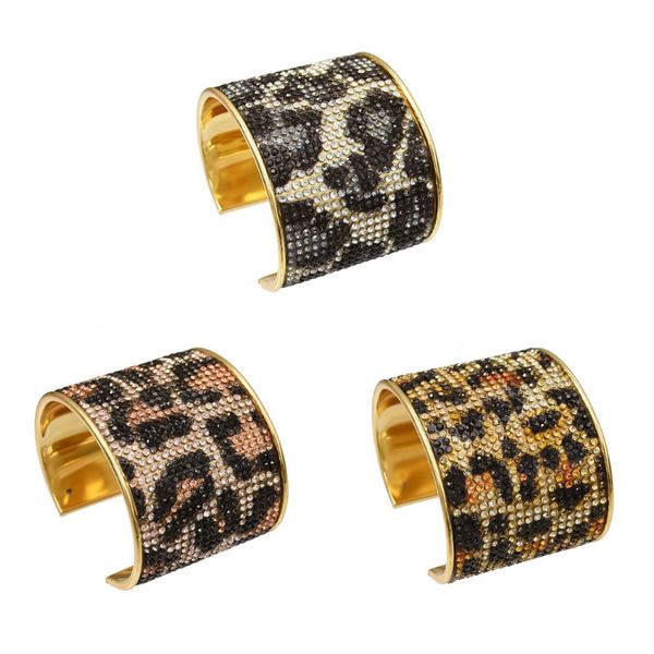 

women's punk african gold rhinestone cuffs open bracelet armband crystal unique leopard bracelet arm turkey for women jewelry, Black