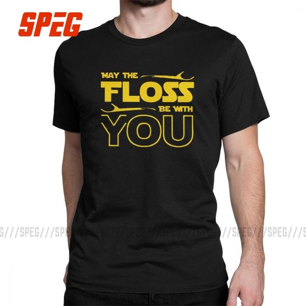 

floss be with you dentist dental t-shirt men hygienist floss short sleeve funny tees o neck pure cotton graphic t shirt