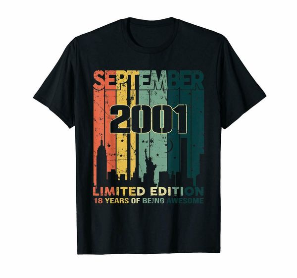 

vintage 18 years old awesome since september 2001 black t-shirt s-6xl cotton shirts wholesale
