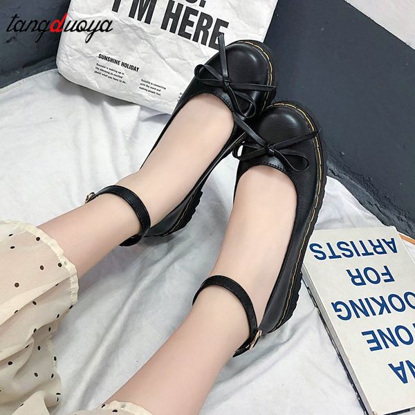 

lolita shoes kawaii shoes for woman harajuku doll with round toe platform bow vintage zapatos mujer women's sale, Black