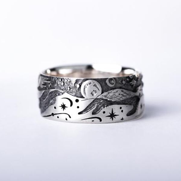 

cluster rings fashion cute for women underwater animal moon star world finger part brand men ring wedding bridal jewelry, Golden;silver